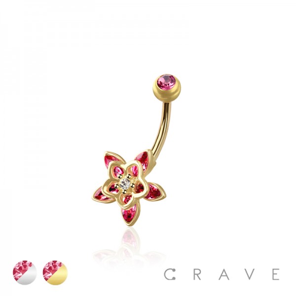 316L SURGICAL STEEL PLUMERIA HAWAII FLOWER NON DANGLE BELLY BUTTON NAVEL RING 